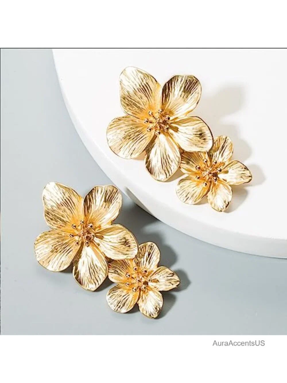 Double Sculptural Flower Earrings Statement Dangle Drop Earrings for Women